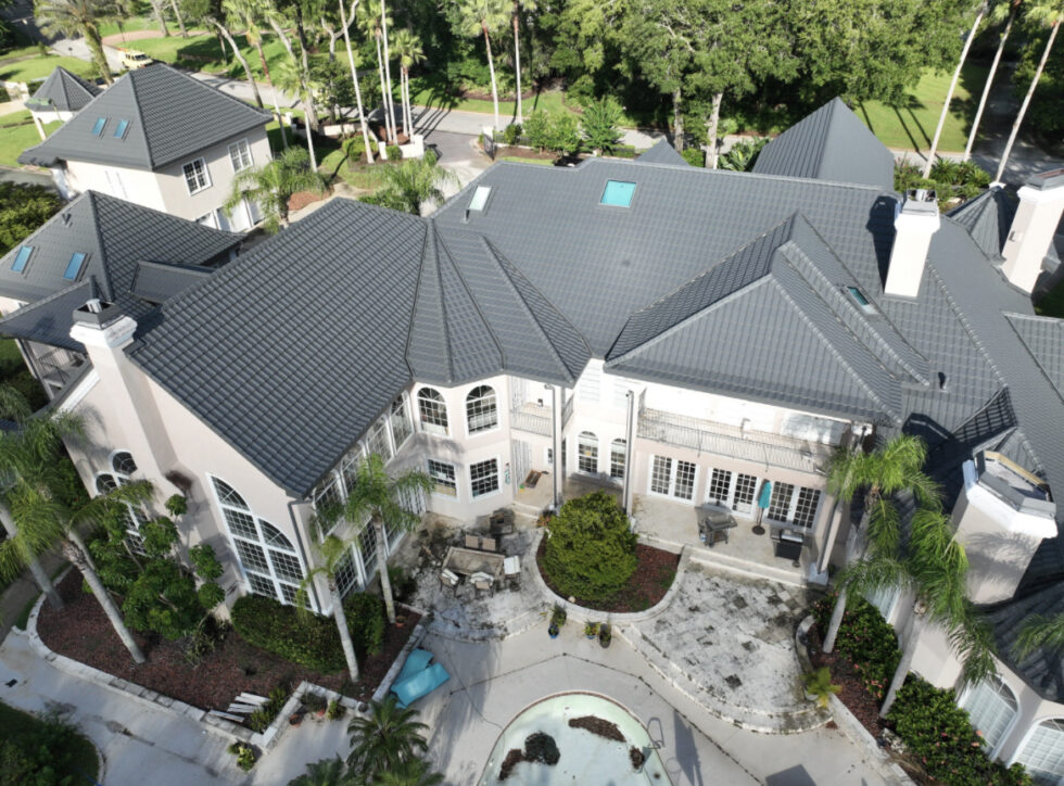 Completed tile roof, aerial view